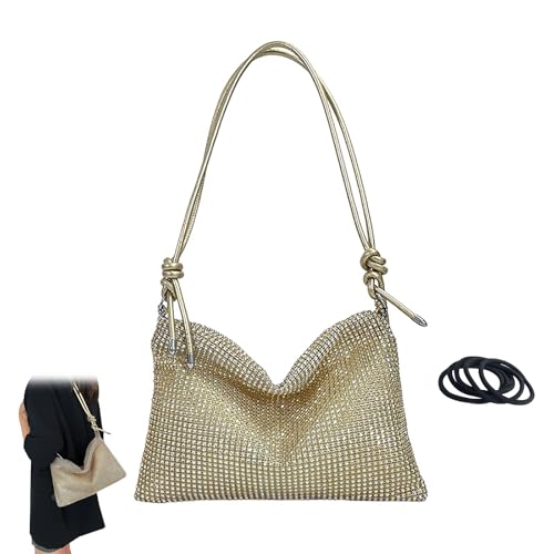 SwirlColor Clutch Golden, Glitzer Diamante Abendtasche Damen Handtasche Mit Strass Bling für Hochzeit Dinner Party, Mit 5 Pcs Gummibändern von SwirlColor