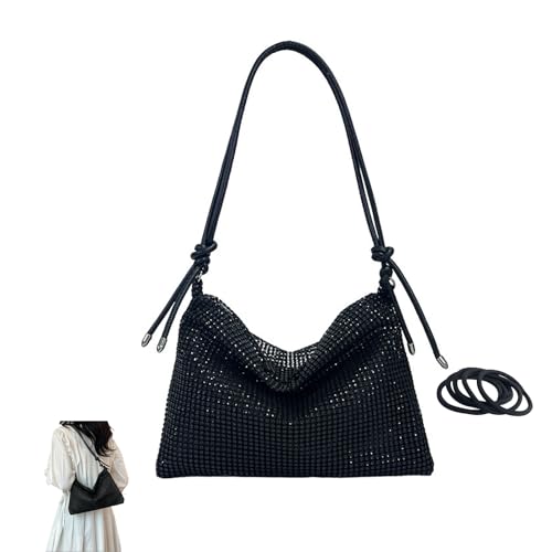 SwirlColor Clutch Schwarz, Glitzer Schwarz Diamante Abendtasche Damen Handtasche mit Strass Bling Abend Handtasche für Hochzeit Dinner Party, mit 5 Pcs Gummibändern von SwirlColor