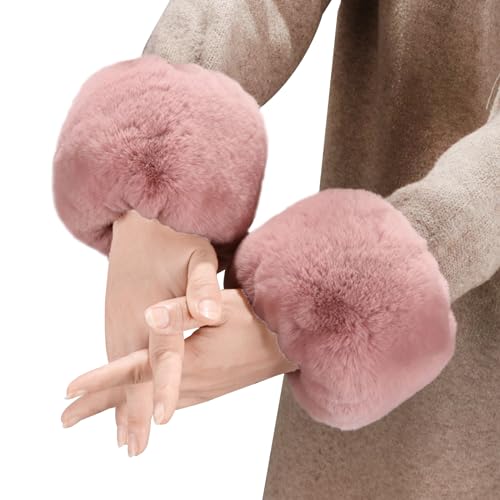 SwirlColor Faux Pelz Handgelenk Manschetten, Weiche Hhandmuffs Faux Pelz Winter Handgelenk Band Pelz Handmuffs für Frauen Rosa von SwirlColor