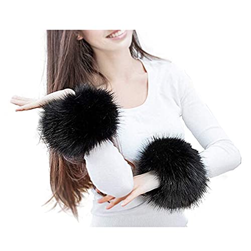 SwirlColor Fell Stulpen Pulswärmer Faux Pelz Armstulpen Faux Fur Wrist Band Ring Cuffs Wärmer für Frauen (Schwarz) von SwirlColor