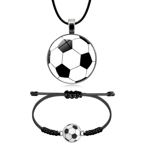 SwirlColor Fußball Armband und Fußball Halskette Set, justierbare geflochtene Fußball Geschenke für Mädchen Fußball Fans von SwirlColor