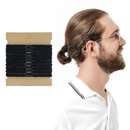 SwirlColor Haargummi Herren, 10 Stück Elastische Geflochtener Haarreif für Männer mit Langem Haar Haargummis Keine Beschädigung Falte Bruchhaarbinder für Brötchen Lockiges Dickes Haar (Schwarze) von SwirlColor