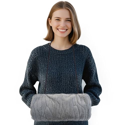 SwirlColor Handmuff, Gurttaschen-Design Handwärmer Kunstpelz Handmuff für Damen - Graue Ripple von SwirlColor