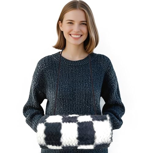 SwirlColor Handmuff, Gurttaschen-Design Handwärmer Kunstpelz Handmuff für Damen - Schwarz Weiß Raster von SwirlColor