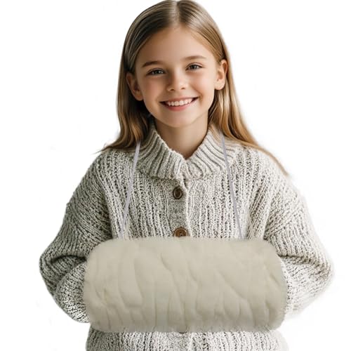 SwirlColor Handmuff Kunstpelz Muff für Warme Hände mit Tasche Riemen Muff Handwärmer Kinder - Weiß Ripple von SwirlColor