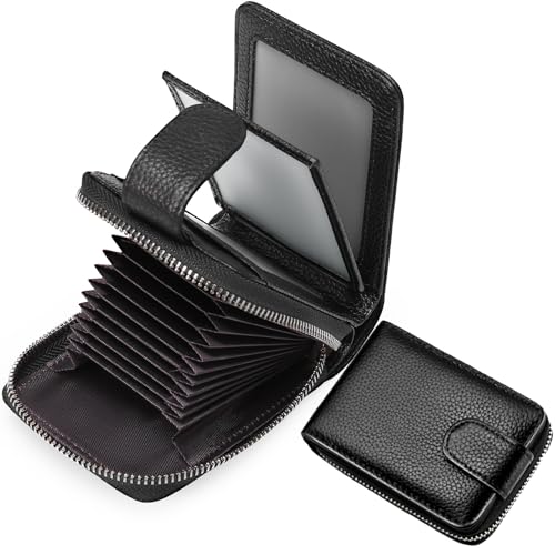 SwirlColor Kreditkartenetui, Große Kapazität Kunstleder Kreditkartenhalter für Frauen und Männer, Kleine Reißverschluss Card Geldbörse mit 9-Kartenfächern 4-ID Fenster 2 Cash Slots von SwirlColor