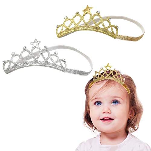 SwirlColor Krone Kinder Haarreif Krone Kinder Baby Krone Stirnband Kleinkind Säuglingshaarband Neugeborenen Haarband Mädchen Baby Prinzessin Haarband Zubehör-2 Stücke (Stern Haarreif) von SwirlColor