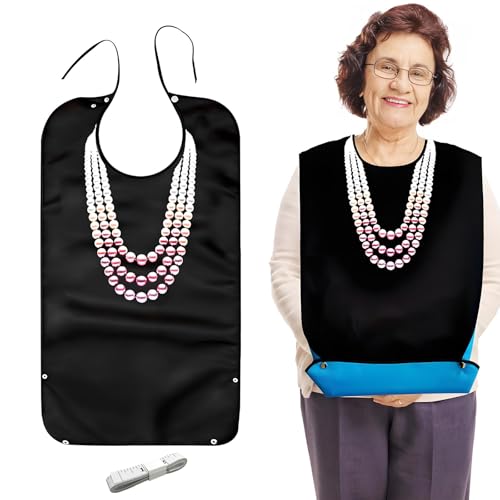 SwirlColor Lätzchen für Erwachsene Frauen, Wasserdicht und Wiederverwendbar Erwachsenen Lätzchen mit Crumb Fänger Weihnachtslätzchen Kleiderschutz für Erwachsene für Ältere Behinderte (B Perle) von SwirlColor