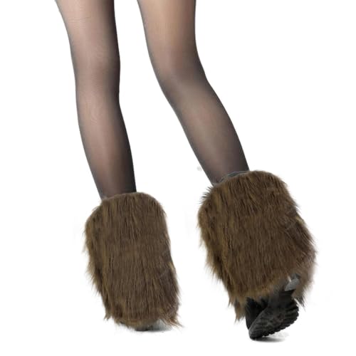 SwirlColor Legwarmer Damen, Braun Beinwärmer Weiche flauschige Kunstpelz Frauen Mode Boot Manschette im Winter 20cm/7.87in von SwirlColor