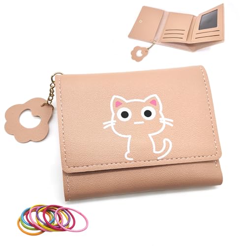 SwirlColor Mädchen Geldbörse für Kinder, Nette Katze Kurze Kleine Geldbörse für Kinder Kunstleder Mädchen Geldbörse mit Quaste für Teens Mädchen Frauen von SwirlColor