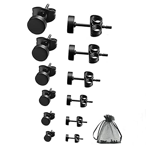 Edelstahl Ohrstecker Schwarz, 6 Pairs 3mm-8mm Ohrstecker Herren Schwarz Ohrringe Damen Runde Ohrstecker von SwirlColor