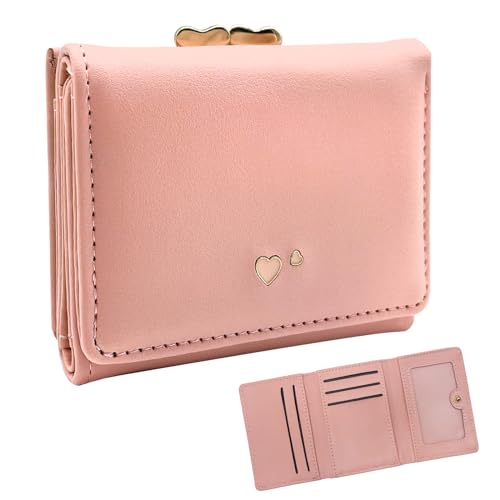 SwirlColor Portemonnaie Damen Klein, Große Kapazität Nette Rosa Dreifach Geldbörse Multi Card Geldbörse mit Münztasche Kartenhalter für Mädchen Damen von SwirlColor