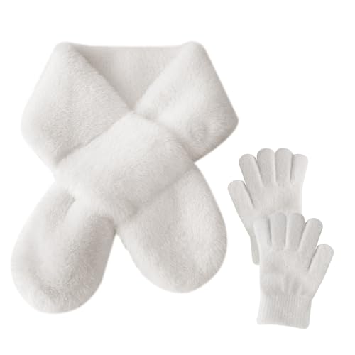 SwirlColor Schal & Handschuh-Sets Für Mädchen, Weiß Nette Plüsch Thermische Schal und Handschuhe für Mädchen Kinder Winter Warmes Zubehör Set Gealtert 5 von SwirlColor
