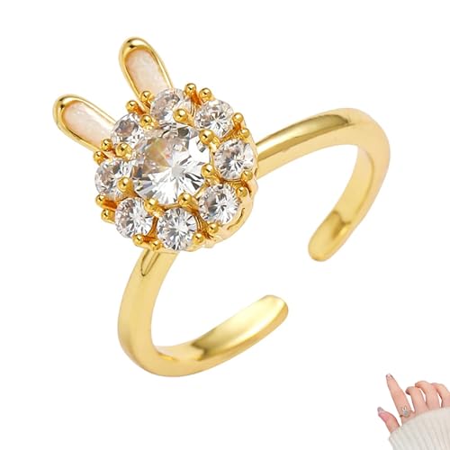 SwirlColor Spinner Ring Damen, Kaninchen Einstellbare Offene Ringe für Frauen und Mädchen Fidget Ring Gold Anti-Stress Ring Nettes Schmuck Geschenk für Geburtstag Weihnachten Klein von SwirlColor