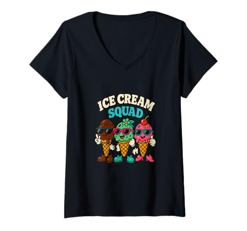 Damen Ice Cream Squad Liebhaber von Feinschmeckern, lustig, süß, passende Gruppe T-Shirt mit V-Ausschnitt Damen Ice Cream Squad Liebhaber von Feinschmeckern, lustig, süß, passende Gruppe T-Shirt mit V-Ausschnitt von Swish N Dish Store