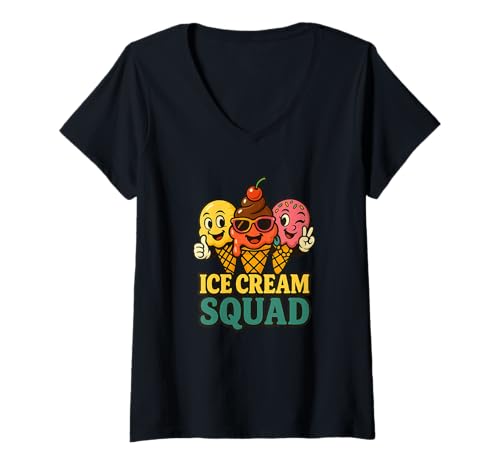 Damen Ice Cream Squad Liebhaber von Feinschmeckern, lustig, süß, passende Gruppe T-Shirt mit V-Ausschnitt Damen Ice Cream Squad Liebhaber von Feinschmeckern, lustig, süß, passende Gruppe T-Shirt mit V-Ausschnitt von Swish N Dish Store