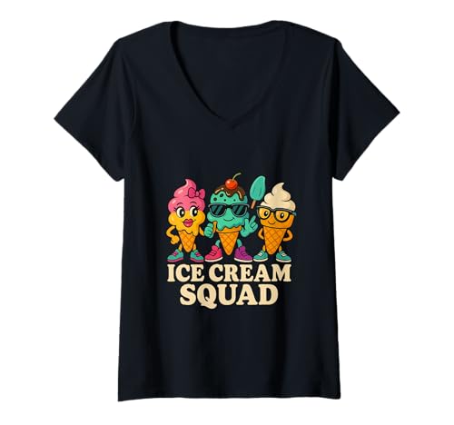 Damen Ice Cream Squad Liebhaber von Feinschmeckern, lustig, süß, passende Gruppe T-Shirt mit V-Ausschnitt Damen Ice Cream Squad Liebhaber von Feinschmeckern, lustig, süß, passende Gruppe T-Shirt mit V-Ausschnitt von Swish N Dish Store