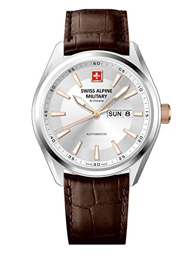 swiss alpine military by Grovana Herrenuhr mit Lederband ETA 2836-2 Automatik Saphirglas 10 ATM DayDate 7090.2528SAM von swiss alpine military