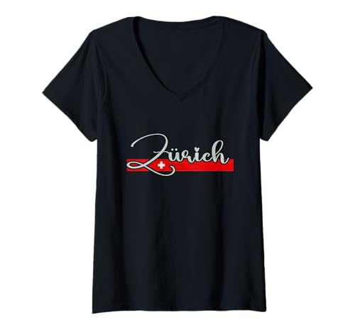 Damen Zürich Schweiz - Zürich Schweiz Script - Schweiz T-Shirt mit V-Ausschnitt Damen Zürich Schweiz - Zürich Schweiz Script - Schweiz T-Shirt mit V-Ausschnitt von Swiss Classic Designs