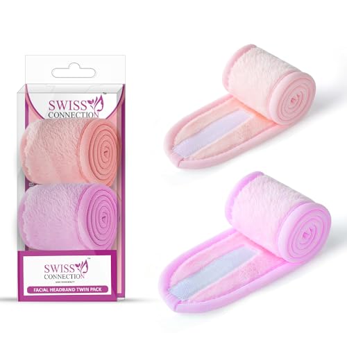 Swiss Connection Stretch-Stirnbänder für Spa-Behandlungen, mehrfarbige Stirnbänder mit Klettverschluss, zum Öffnen und Schließen, elastische Spa-Stirnbänder, weiches, flexibles Material (2 Stück) von Swiss Connection