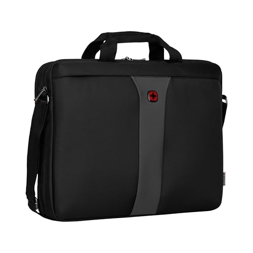 WENGER Legacy 17 Laptop-Tasche zum Umhängen, Notebook bis 17 Zoll, Aktentasche, Organizer, 12 l, Damen Herren, Büro Business-Reisen Uni, Schwarz/Grau, 600654 von WENGER