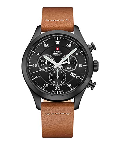 Swiss Military by Chrono Herren Uhr Chronograph Quarzuhrwerk mit Lederarmband Analoge Herrenuhr Armbanduhr Schwarz SM34076.08 von Swiss Military by Chrono