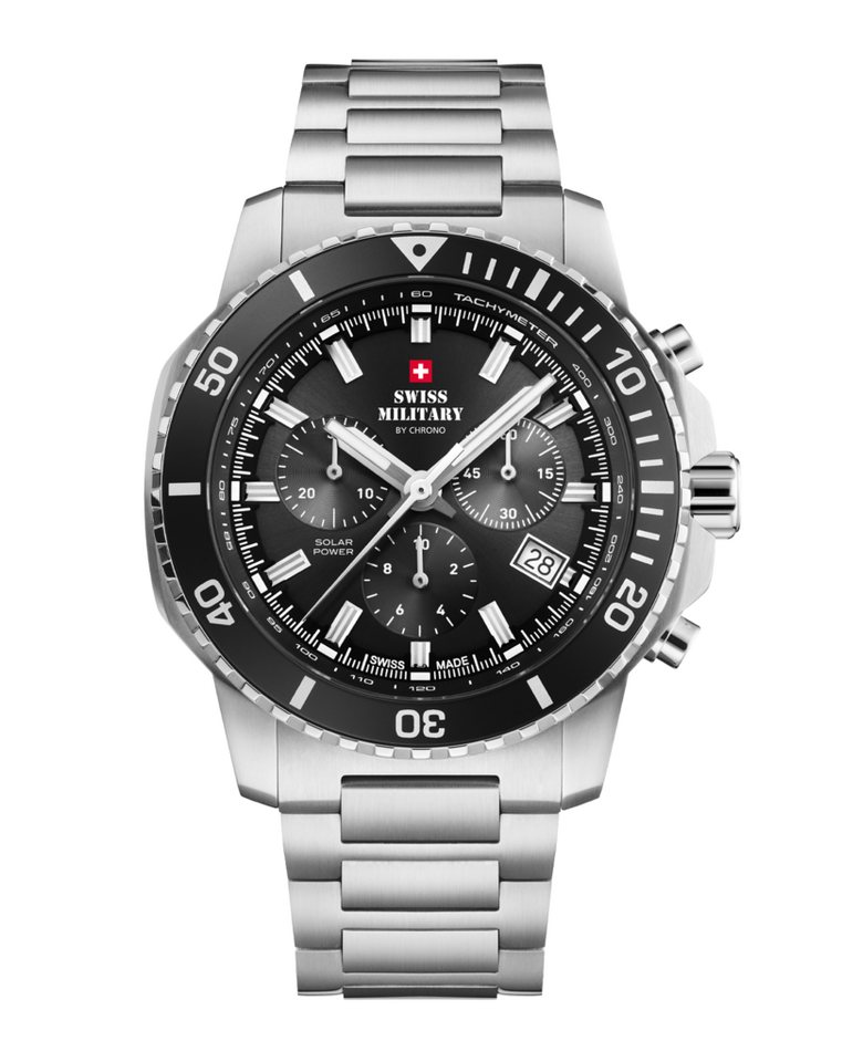Swiss Military by Chrono Chronograph Solaruhren Schweizer Sportuhren wasserdicht 100m SMS34113, links drehende Lünette von Swiss Military by Chrono