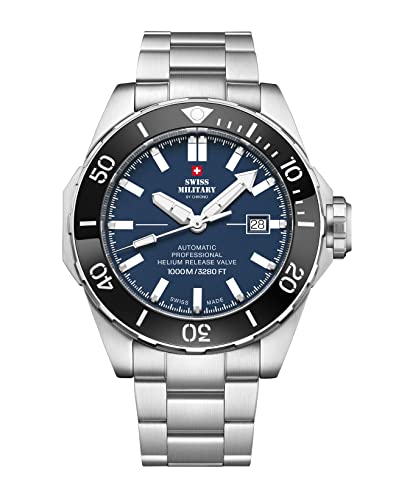 Swiss Military by Chrono Herren Uhr Armbanduhr Automatik Uhrwerk mit Edelstahl Metallarmband Analoge Herrenuhr Silber Schwarz SMA34092.02 von Swiss Military by Chrono