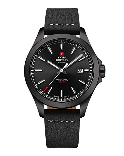 Swiss Military by Chrono Herren Uhr Armbanduhr Automatik Uhrwerk mit Lederarmband Analoge Herrenuhr Schwarz SMA34077.10 von Swiss Military by Chrono