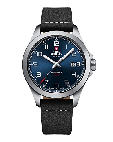 Swiss Military by Chrono Herren Uhr Armbanduhr Automatik Uhrwerk mit Lederarmband Analoge Herrenuhr Silber SMA34077.02 von Swiss Military by Chrono