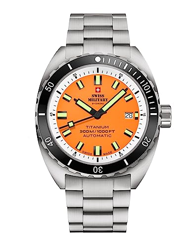Swiss Military by Chrono Herren Uhr Armbanduhr Automatik Uhrwerk mit Titan Metallarmband Analoge Herrenuhr Silber Orange SMA34100.04 von Swiss Military by Chrono