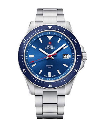 Swiss Military by Chrono Herren Uhr Armbanduhr Quarzuhrwerk mit Edelstahl Metallarmband Analoge Herrenuhr Silber SM34082.02 von Swiss Military by Chrono