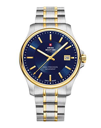 Swiss Military by Chrono Herren Uhr Armbanduhr Quarzwerk mit Edelstahl Metallarmband Analoge Herrenuhr Silber Gold SM30200.06 von Swiss Military by Chrono