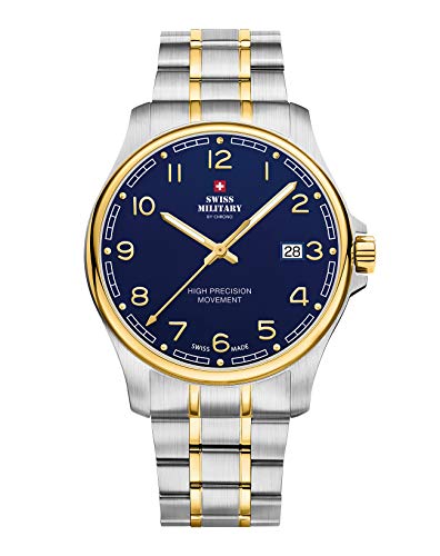 Swiss Military by Chrono Herren Uhr Armbanduhr Quarzwerk mit Edelstahl Metallarmband Analoge Herrenuhr Silber Gold SM30200.21 von Swiss Military by Chrono