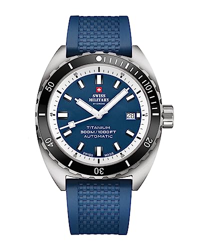 Swiss Military by Chrono Herren Uhr Armbanduhr Titan Automatik Uhrwerk mit Kautschukarmband Analoge Herrenuhr Blau SMA34100.09 von Swiss Military by Chrono