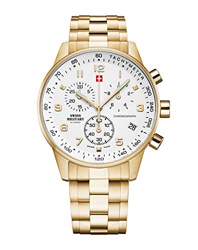 Swiss Military by Chrono Herren Uhr Chronograph Quarzuhrwerk mit Edelstahl Metallarmband Analoge Herrenuhr Armbanduhr Gold SM34012.03 von Swiss Military by Chrono