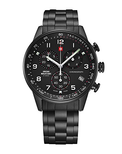 Swiss Military by Chrono Herren Uhr Chronograph Quarzuhrwerk mit Edelstahl Metallarmband Analoge Herrenuhr Armbanduhr Schwarz SM34012.04 von Swiss Military by Chrono