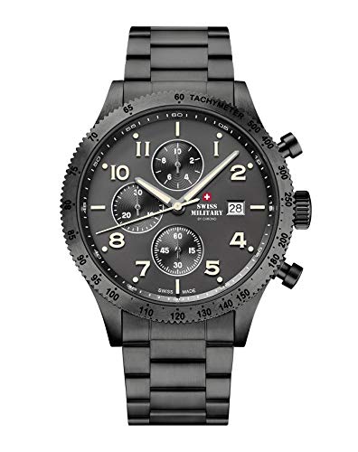 Swiss Military by Chrono Herren Uhr Chronograph Quarzuhrwerk mit Edelstahl Metallarmband Analoge Herrenuhr Armbanduhr Schwarz SM34084.04 von Swiss Military by Chrono
