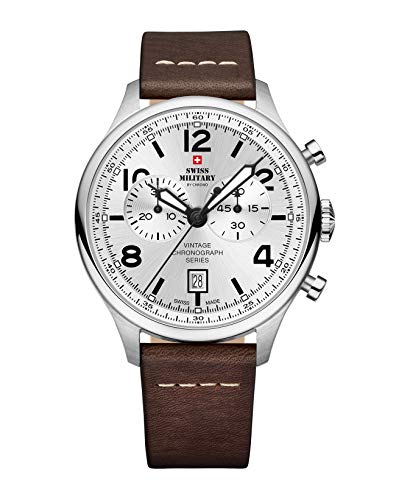 Swiss Military by Chrono Herren Uhr Chronograph Quarzuhrwerk mit Lederarmband Analoge Herrenuhr Armbanduhr Silber SM30192.05 von Swiss Military by Chrono