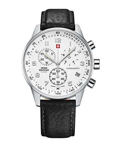 Swiss Military by Chrono Herren Uhr Chronograph Quarzuhrwerk mit Lederarmband Analoge Herrenuhr Armbanduhr Silber SM34012.06 von Swiss Military by Chrono