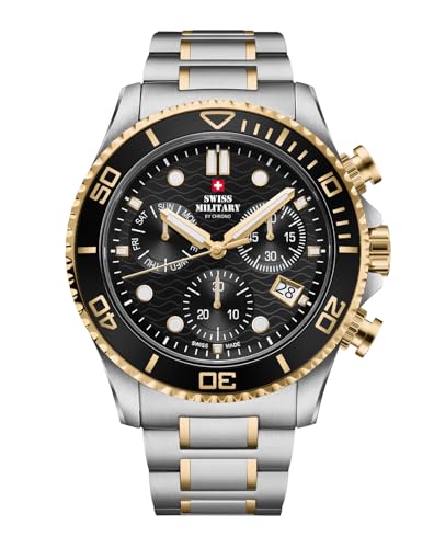 Swiss Military by Chrono Herren Uhr Chronograph Quarzwerk mit Edelstahl Metallarmband Analoge Herrenuhr Armbanduhr Silber Gold SM34101.03 von Swiss Military by Chrono