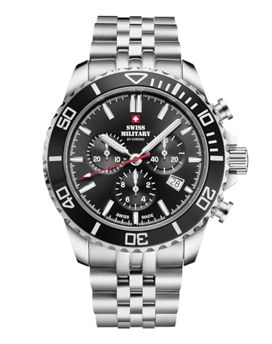 Swiss Military by Chrono Herren Uhr Chronograph Quarzwerk mit Edelstahl Metallarmband Analoge Herrenuhr Armbanduhr Silber SM340103.01 von Swiss Military by Chrono