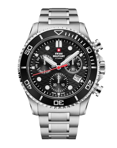 Swiss Military by Chrono Herren Uhr Chronograph Quarzwerk mit Edelstahl Metallarmband Analoge Herrenuhr Armbanduhr Silber SM34101.01 von Swiss Military by Chrono