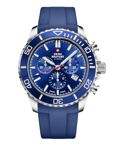 Swiss Military by Chrono Herren Uhr Chronograph Quarzwerk mit Kautschukarmband Analoge Herrenuhr Armbanduhr Blau SM340103.08 von Swiss Military by Chrono