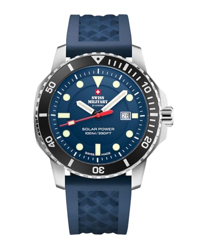 Swiss Military by Chrono Herren Uhr Solar Quarzwerk mit Kautschukarmband Analoge Herrenuhr Armbanduhr Blau SMS34102.04 von Swiss Military by Chrono