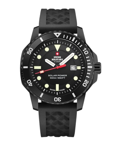 Swiss Military by Chrono Herren Uhr Solar Quarzwerk mit Kautschukarmband Analoge Herrenuhr Armbanduhr Schwarz SMS34102.03 von Swiss Military by Chrono