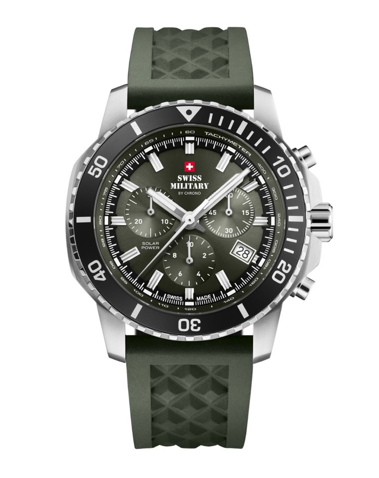 Swiss Military by Chrono Solaruhr Chronographen Schweizer Sportuhren wasserdicht 100m SMS34113, links drehende Lünette von Swiss Military by Chrono
