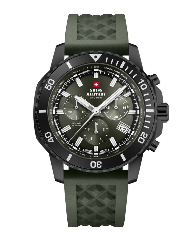 Swiss Military by Chrono Solaruhr Chronographen Schweizer Sportuhren wasserdicht 100m SMS34113, links drehende Lünette von Swiss Military by Chrono