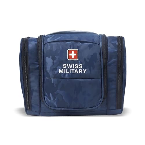 Swiss Military HANDYNXT Kulturbeutel mit blauem Camouflage-Druck für Männer und Frauen | Make-up-Tasche für unterwegs, mehrere Fächer mit Schnellzugriffstasche und robusten Reißverschlüssen von SWISS MILITARY