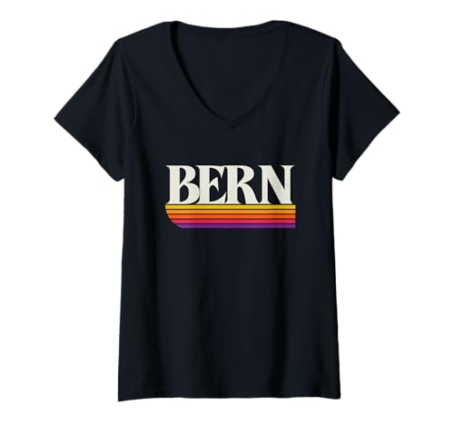 Damen Bern Schweiz Retro Grafik T-Shirt mit V-Ausschnitt von Swiss Throwbacks